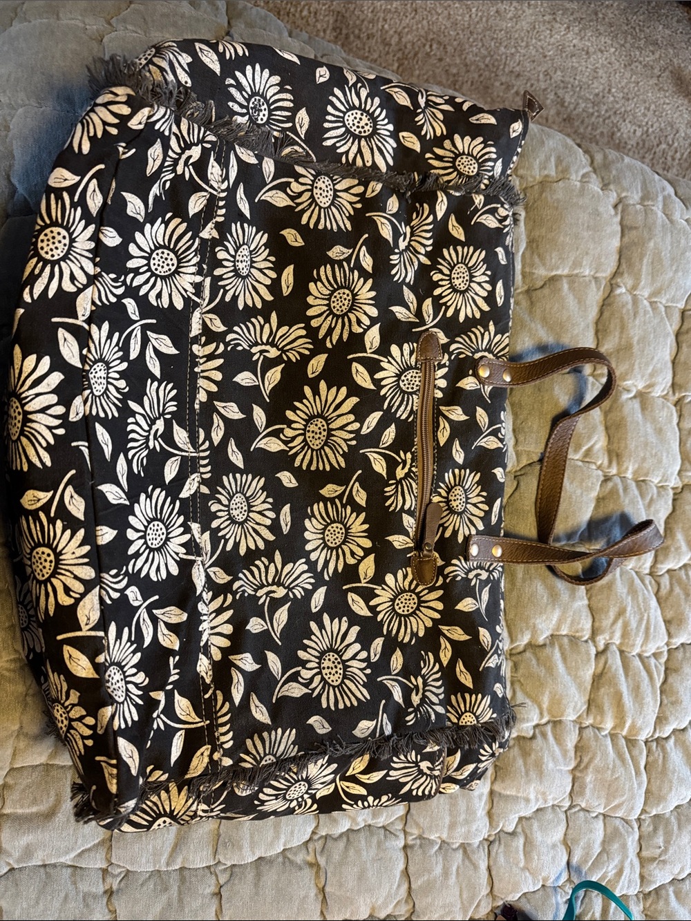 Myra Bag Black and Cream Floral Travel Tote - Picture 2 of 5